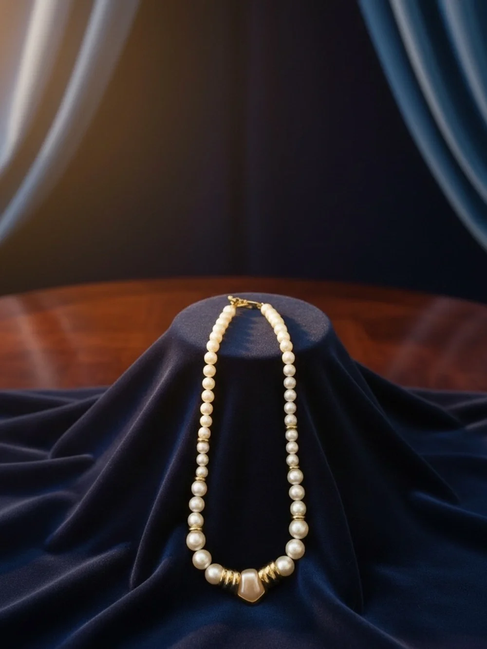 Vintage 1980s Napier Faux Pearl Chevron Shield Choker Necklace 16